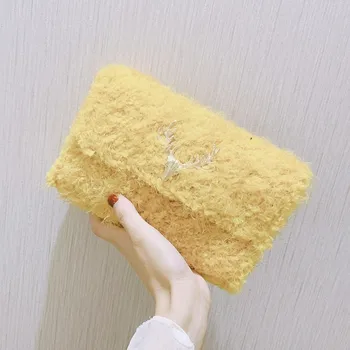 

SUNNY SHOP Plaid Mini shoulder bag for women with Chains cute messenger bag tassel elk Metal Plush bag