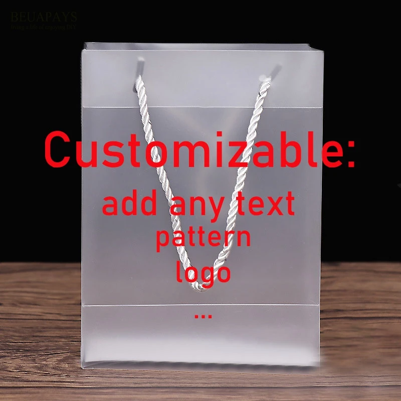 

50pcs plastic bag Personalized Customizing printed text pattern LOGO PP frosted transparent handbag Spot advertisement clothing