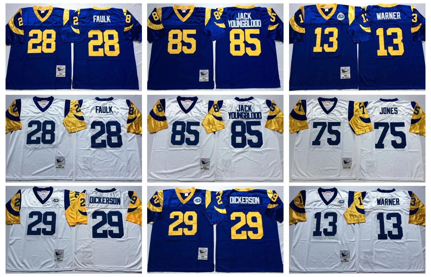 Stitiched, Los Angel, Jack Youngblood, Eric, Marshall Faulk, Kurt Warner, Throwback для мужчин Джерси