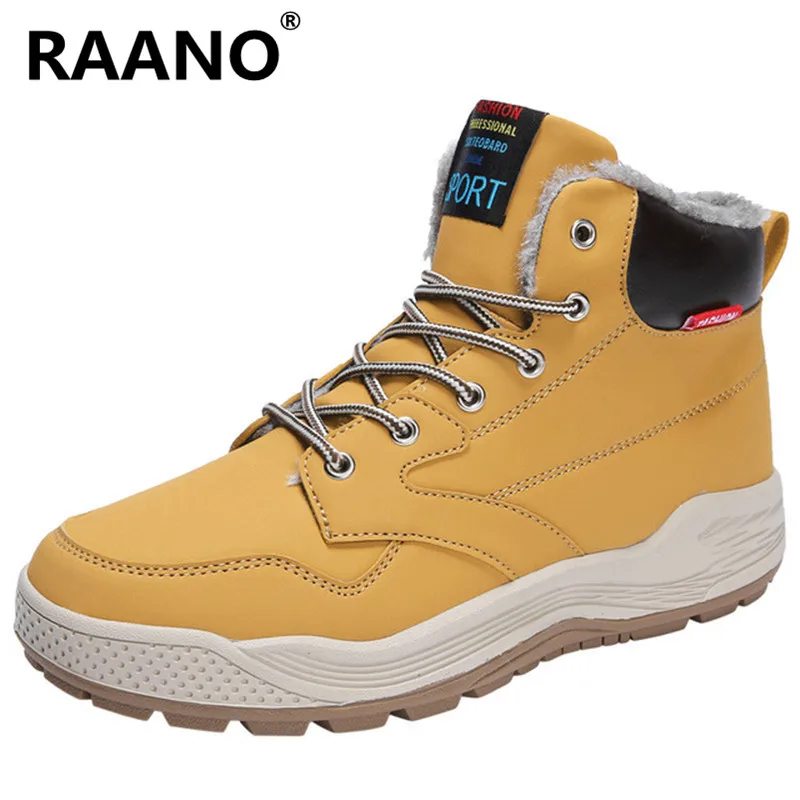 

Plus Size 39-48 Plush Keep Warm Snow Boots Men Winter Leather Waterproof Work Safety Ankle Boots Military Army Botas Black Grey