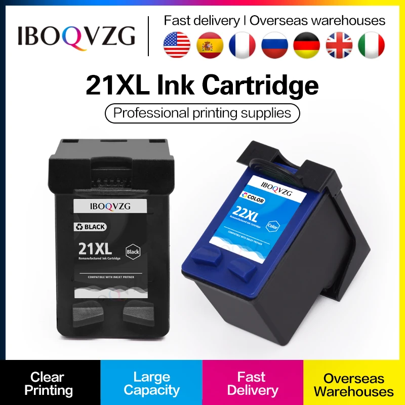 

IBOQVZG Cartridge For Hp 21 22 For Hp21 Hp22 Ink Cartridges for Hp Deskjet F2180 F2200 F2280 F4180 F300 F380 380 D2300 Printers