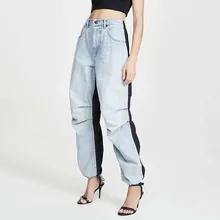 Новые весенние и летние джинсы с высокой талией, пестрые, контрастные цвета, плиссированные джинсы, женские штаны XX076