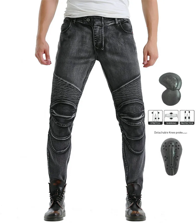 

2019 New KOMINIE Motorcycle Trousers Men's Locomotive Retro Riding Pants Racing Drops Washed Silver