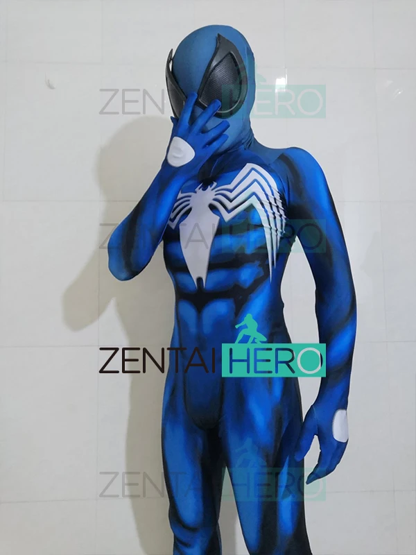 3D печатных Venom Человек-паук костюм из лайкры облегающий спайдермена синий зентай