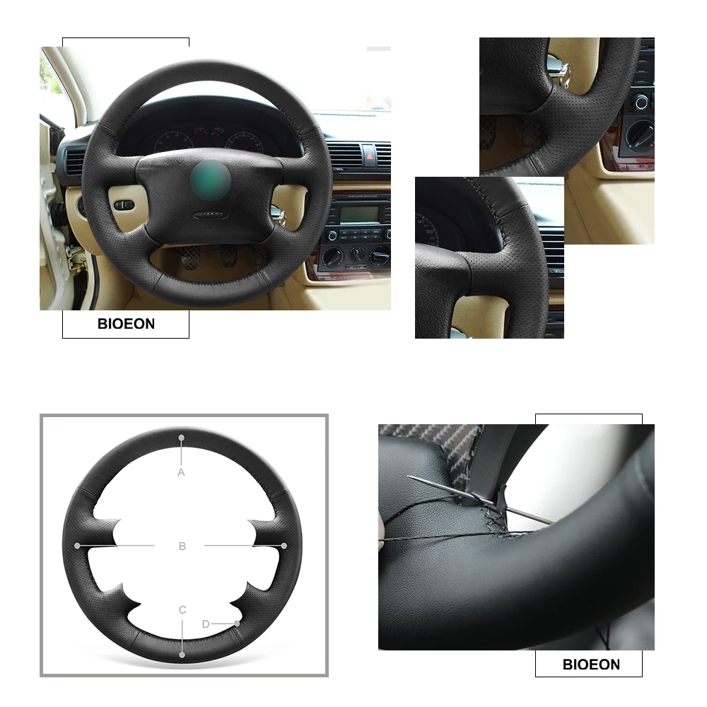 Черная крышка рулевого колеса из искусственной кожи для Skoda Octavia 1999-2005 Superb 2002-2005