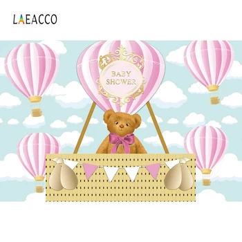 

Laeacco Hot Air Balloons Backdrops For Photography Sky Clouds Bear Pennant Photo Backgrounds Birthday Party Photophone Newborn