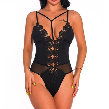 

Women Sexy Casual Lingerie Full Lace Decoration Hollow One-piece Pajamas Nightwear Underwear Bra