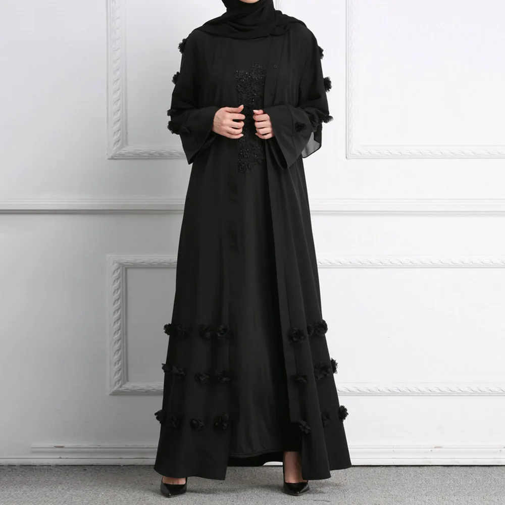 Abaya Jilbab Muslim Maxi Dress Solid Plus Size Foral Patchwork Kaftan Long High Waist Vintage Islamic Clothings Robe Cardigan