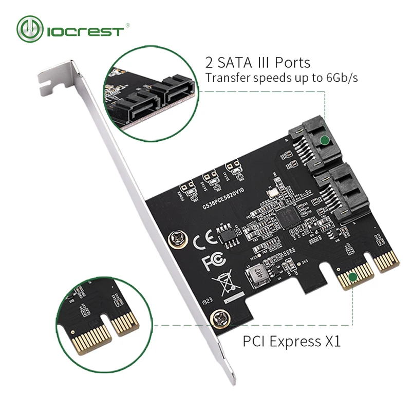 IOCREST PCIe 3,0 Gen3 x1 на 2 порта SATAIII 6 ГБ/сек. контроллер карты расширения можно подключить 2 sata ssd