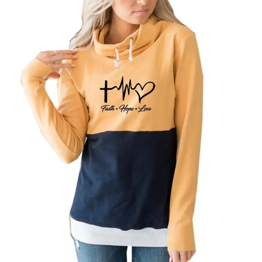

2020 New Print Faith Hope Love Letters Print Hoodies For Women Splice Tops Sweatshirt Women Pattern Print Hoody