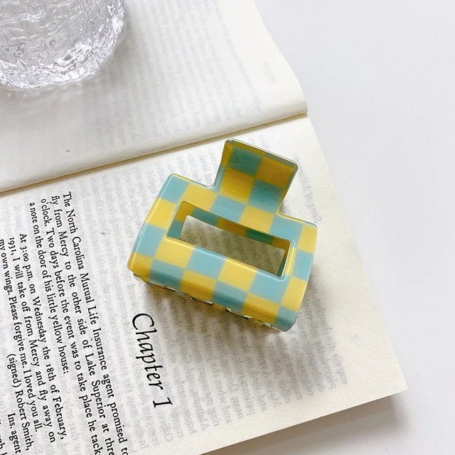 2021 Autumn New Fashion Women Hair Claw Clip Accessories Acrylic Geometric Color Grid For Sweet Girls Shark Hairpins Headdress A-05