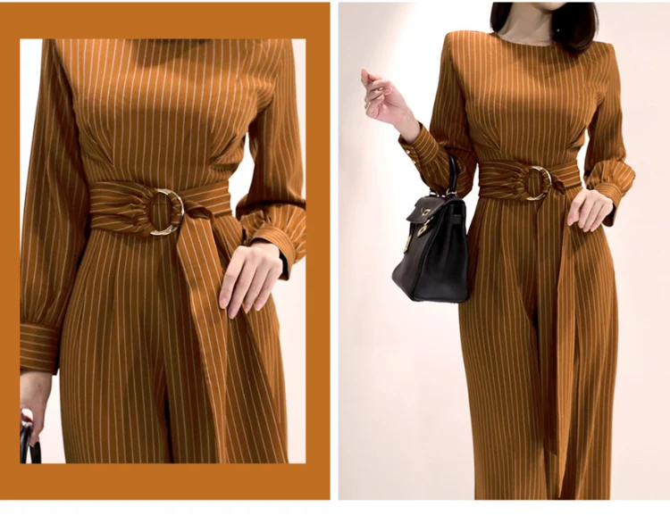 H Han Queen Solid Color Vintage Wide Leg Jumpsuits Women Autumn Winter Adjustable Waist Rompers Casual Bottoming Playsuits