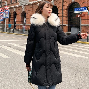 

Nicesnowl New Winter Hooded Long Sleeve Solid Color Cotton-padded 2020 Warm Loose Long Puffer Jacket Women parkas Coat