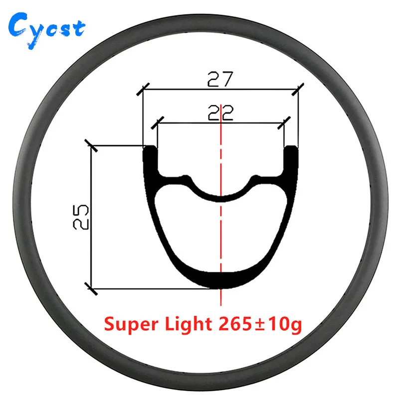 

27.5er/650B 27mm x 25mm deep MTB XC tubeless hookless carbon rim mountain bike wheel Super Light 265g UD 3K 12K 24H 28H matte