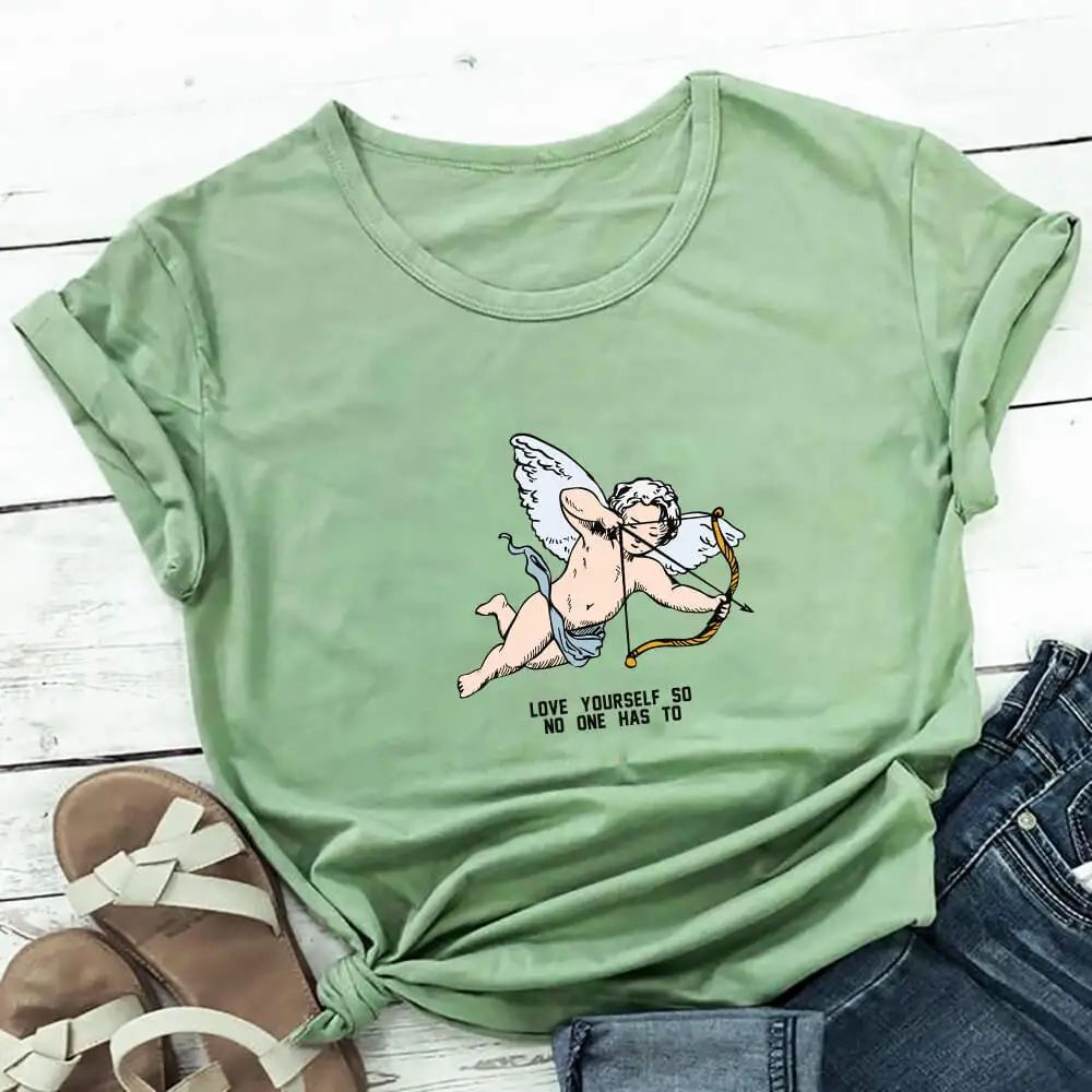 

Футболка женская с принтом «Love Yourself So Not Has To Graphic», 100% хлопок, забавная Летняя Повседневная рубашка с коротким рукавом в стиле унисекс, рубашка в христианском стиле