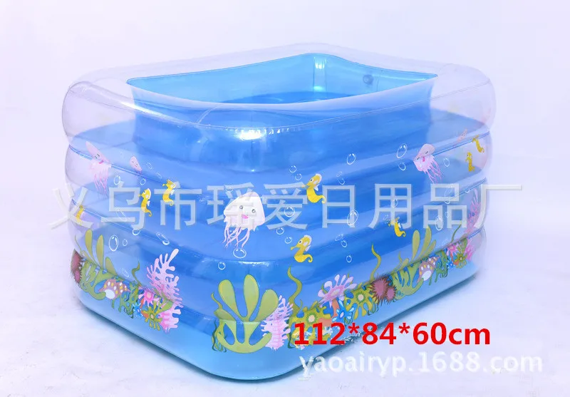 

Children Inflatable Swimming Pool 112cm Tetracyclic Thick Rectangular Pool PVC Crystal Bottom Infant Swimming Pool