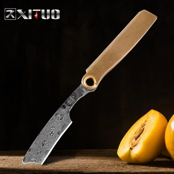 

XITUO Damascus Steel Paring Knife Mini Razor Outdoor Camping Portable Pendant Keychain Folding Knife Kitchen Outdoor Tools Gift