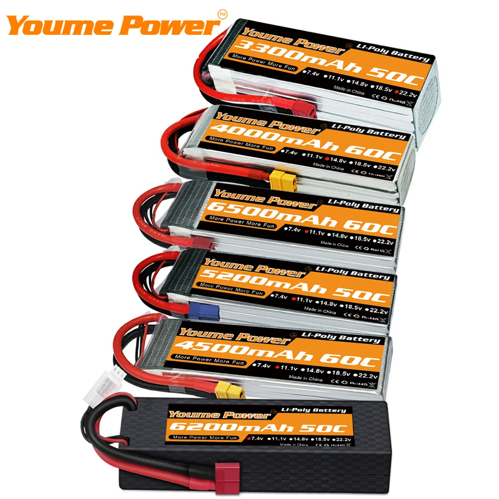 Youme 2S 3S 4S 6S Lipo Аккумулятор 7 4 В 11 1 14 8 в 22 2 мАч 3300 4500 5200 6200 T Deans XT60 Радиоуправляемый