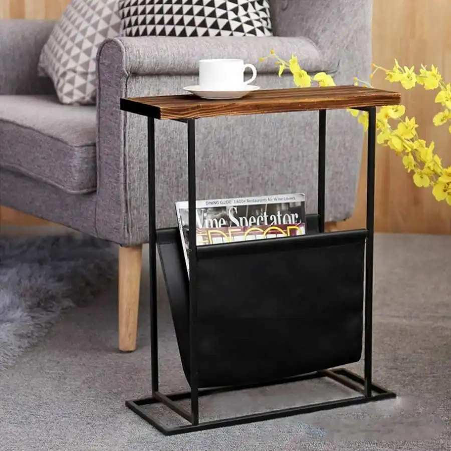 Living Room Side Table Sofa Coffee End Table Bedroom Bedside Nightstand with Canvas Bag Coffee Table