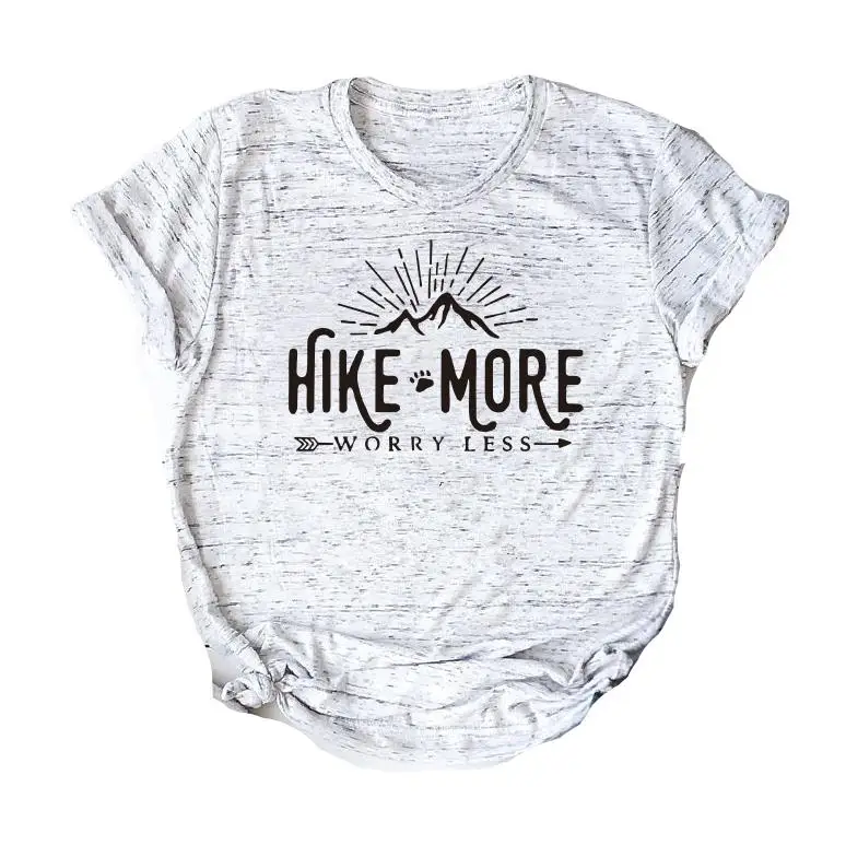 marble t black words Hike More Worry Less футболка на открытом воздухе Wanderlust Футболка женская Стрела Приключения Кемпинг природа Топ Футболка короткий рукав женские топы - Цвет: marble t black words
