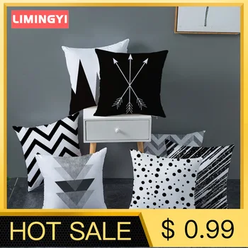 

LIMINGYI Striped Dotted Grid Geometric Pillow Covers Geometric Cushion Cover Black and White Pillow Case Art Sofa ZT004