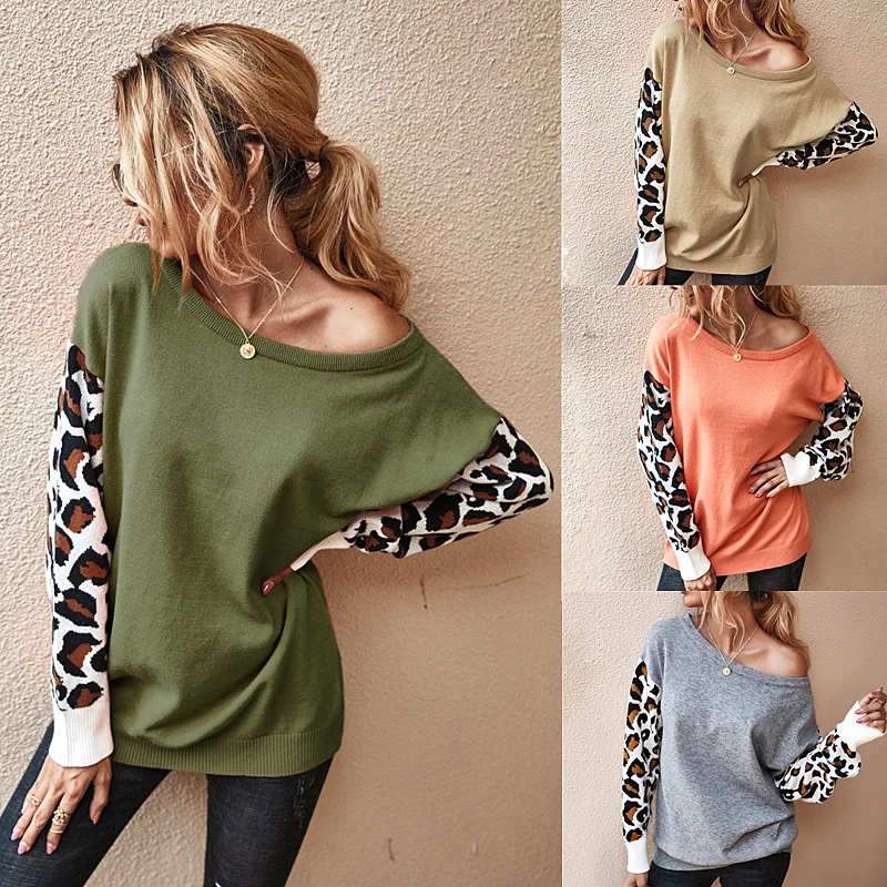 

Autumn Winter Sweater Knited Pullovers Leopard Stripes Design Women Patchwork Womens Sweaters Quality Rules Full