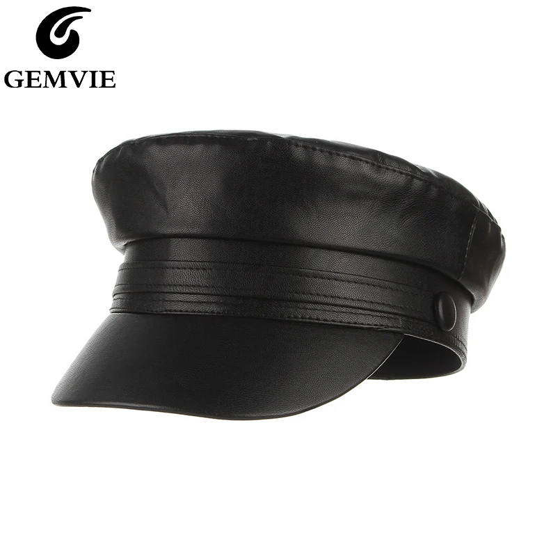 

GEMVIE Baker Boy Cap New PU Leather Newsboy Cap For Women Fall Winter Hat Military Sailor Fisherman Cap Visor Beret Fiddler Hat