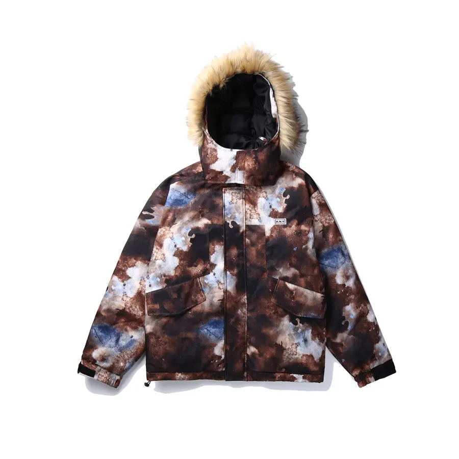 GONTHWID Galaxy Cotton Padded Removable Fur Hooded Parkas Coats Winter Fashion Thick Warm Parka Jackets Streetwear Hip Hop Tops - Цвет: Brown