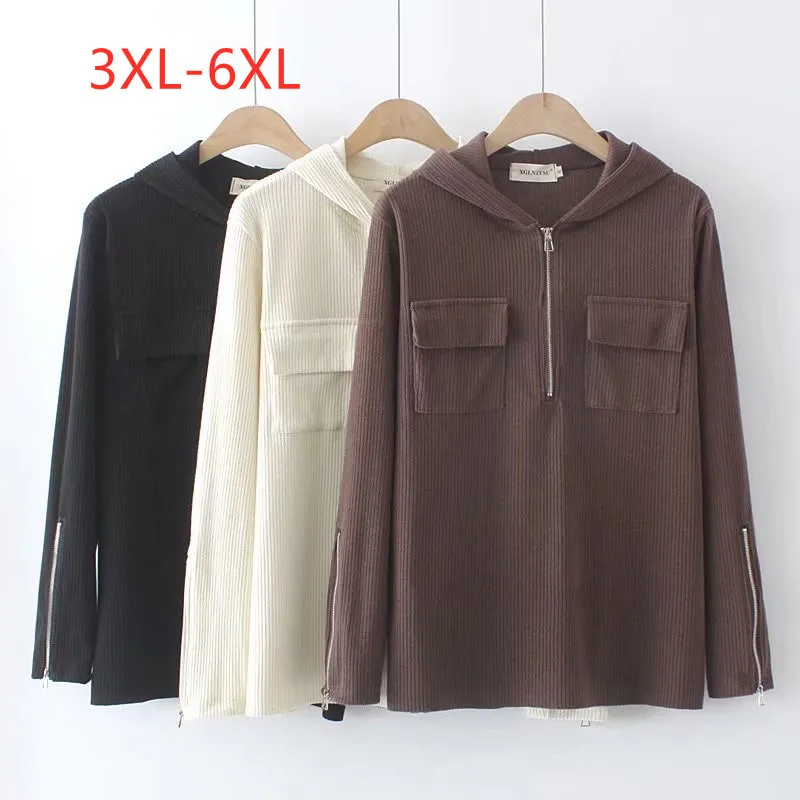 

Large women's autumn new casual top zipper hooded Plus Size bottom shirt