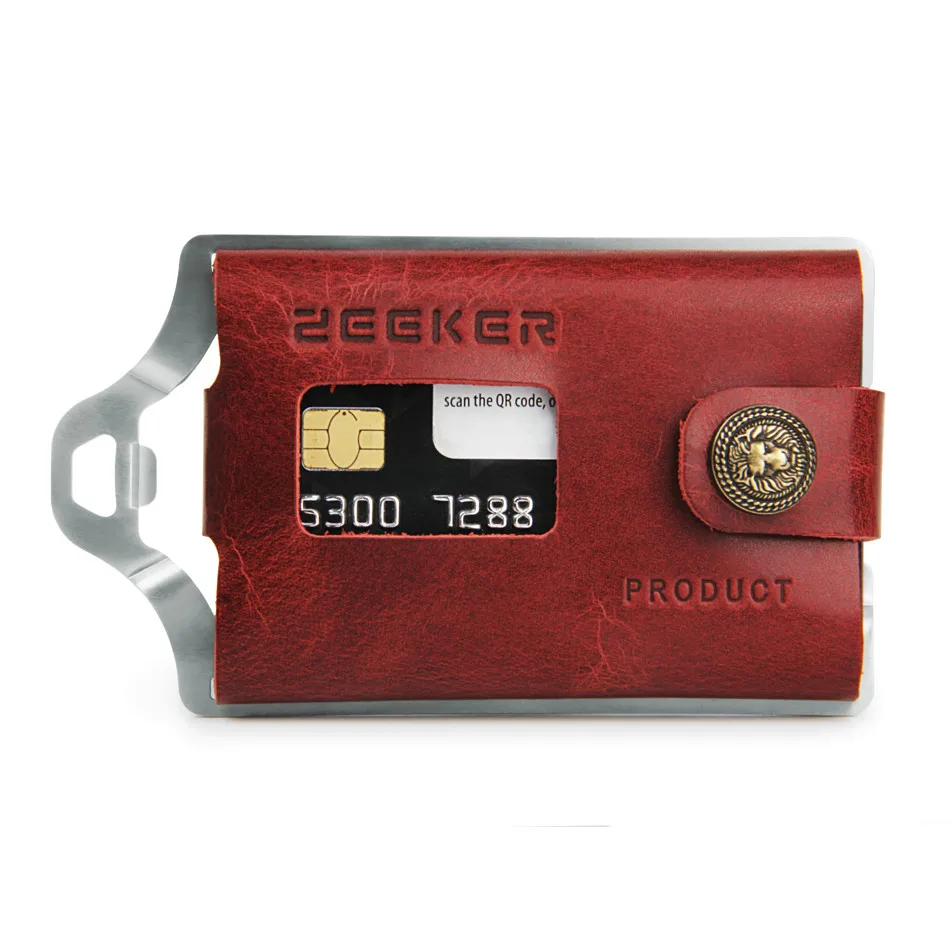 ZEEKER многофункциональный кожаный металлический кошелек Rfid блокирующий держатель для карт кошельки для кредитных карт мужские кошельки - Цвет: Silver-red brown
