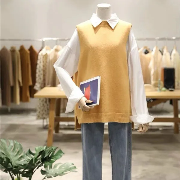 

Spring Korean Women Vest Sleeveless Sweet Cute Ladies Knitwear Solid Simple Vest Female Knitted Pullover Girl Waistcoat Hot Sale