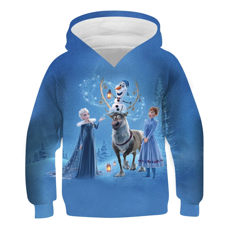 4-14T Hoodie Boys and Girls Sweater Cartoon 3D Printing Frozen Elsa Anna Long Sleeve Sweatshirt Hiphop Tops | Детская одежда и