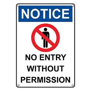 Weatherproof Plastic Vertical OSHA Notice No Entry Without Permission Sign With English Text And Symbol Metal Painting Tin Sign