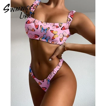 

Bandeau swimsuit women Butterfly swimwear female High cut bikini 2020 Elastic band 2 piece suit Brazilian bathing suit summer