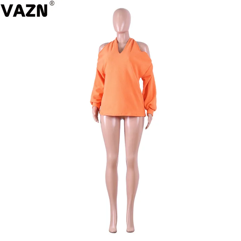 VAZN, топ, необычный, сексуальный, для уменьшения возраста, свежий, прозрачный, модный, Одноцветный, с бретельками, полный рукав, с открытыми плечами, для женщин, свободные футболки