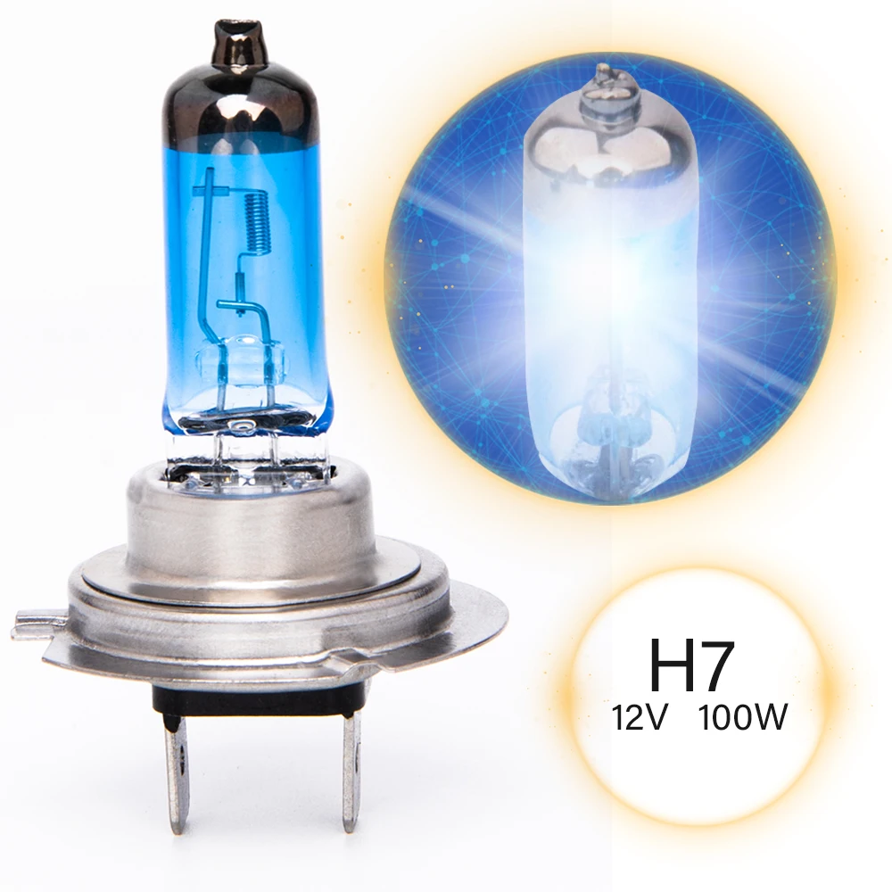 2Pcs HOD H7 12V 100W Автомобильный противотуманный фонарь головной светильник лампы 2400lm 6000K белый светильник Головной фонарь-синий+ серебристый(12 V/пара