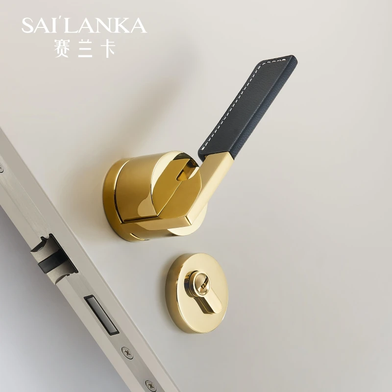 Sai'lanka Магнитный дополнительный Немой Матовый циркония; Цвета: золотистый и черный кожаный дверное рычажное современный интерьер Спальня Ванная комната набор дверного замка