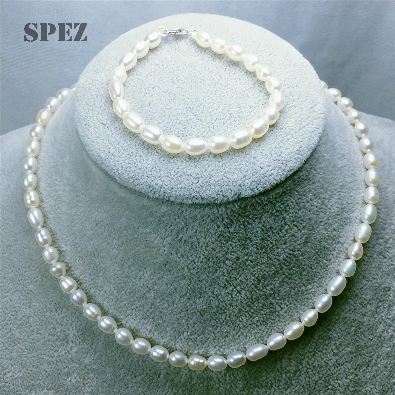 

2020 Fashion Pearl Jewelry Sets 5-6mm Real Natural Freshwater Pearls 925 Sterling Silver Pearl Bracelet Necklaces For Women Gift