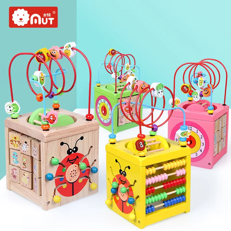 

Hi Wood Children Early Education Wooden Quality Bead-stringing Toy Children Multi-functional Bead-stringing Toy Treasure Chest E