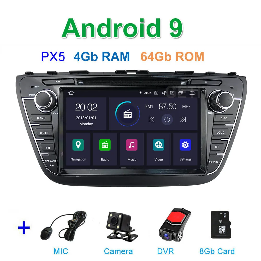 PX6 Автомобильный DVD стерео Мультимедиа Радио Android 9 для Suzuki SX4 S Cross - Цвет: PX5 CAM DVR SD