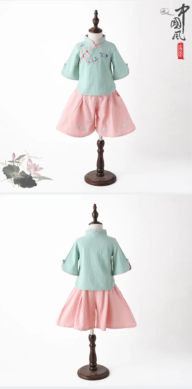 Hanfu/Новинка года, летнее Повседневное платье для девочек китайское платье Han, 2 комплекта традиционный костюм в стиле династии Тан, китайская одежда детское Ципао SL1033