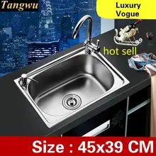 Квартира Роскошные мыть овощи Кухня один корыто раковина мини высокое качество 304 нержавеющая сталь 450x390 мм