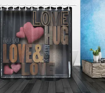 

Rustic Metal Love Words Polyester Fabric Shower Curtain Bath Set Happy Valentine