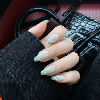 

24pcs Light Green Mid-length Ballet Wearable Fake Nails press on Fresh Suitable Girl Woman Summer Decoration Fingernail tips