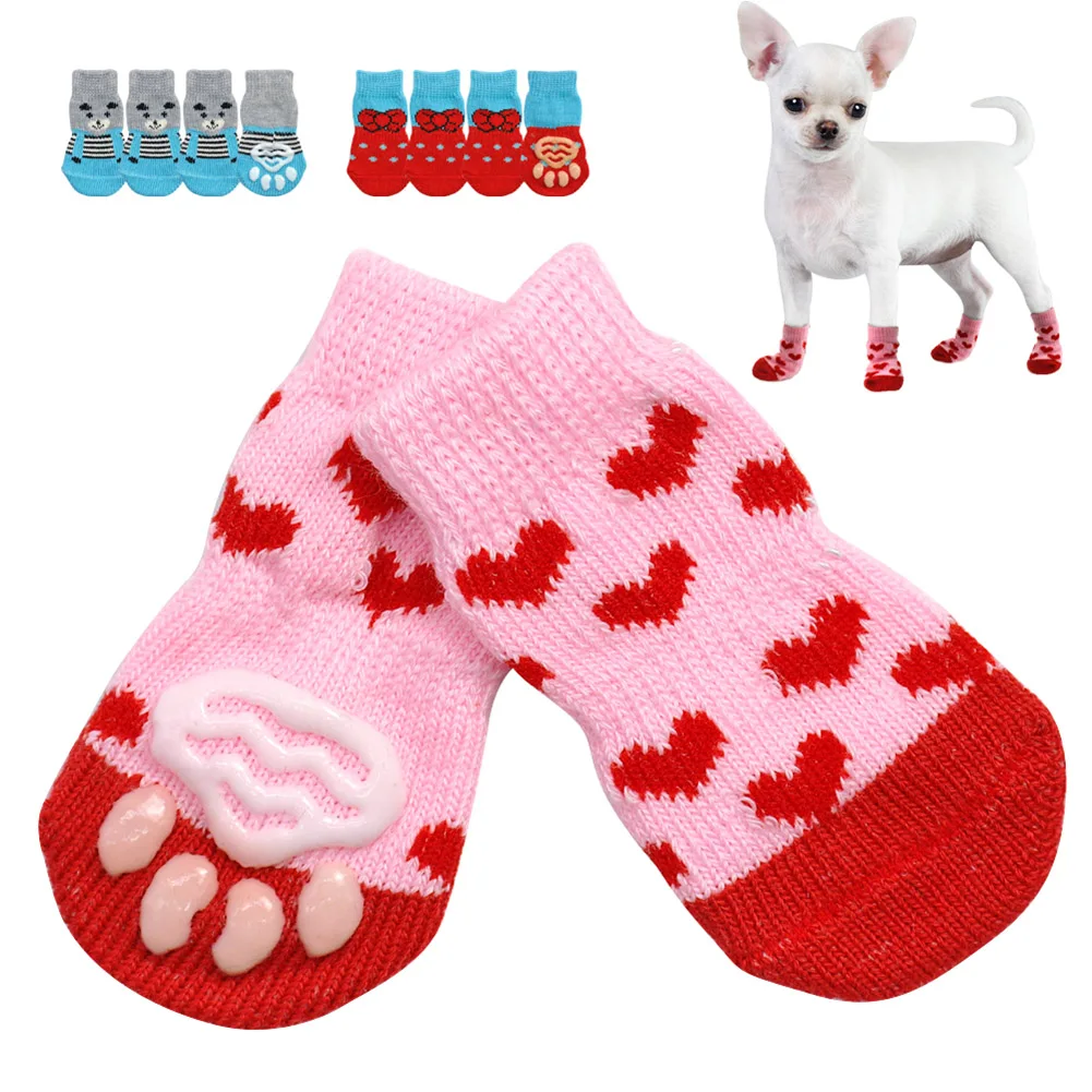 4 шт./компл. милые вязаные носки для щенков и собак хлопковые нескользящие