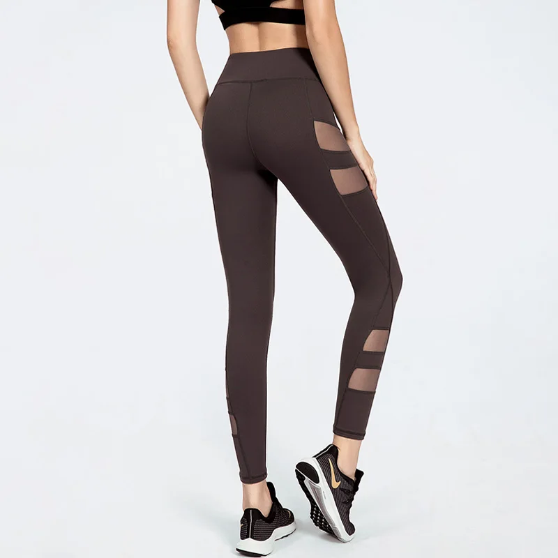 Yoga Pants Ladies Seamless Sports High Waist Tight Yoga Pants Fitness Abdominal Sports Leggings Mesh Gauze Stitching Yoga Pants