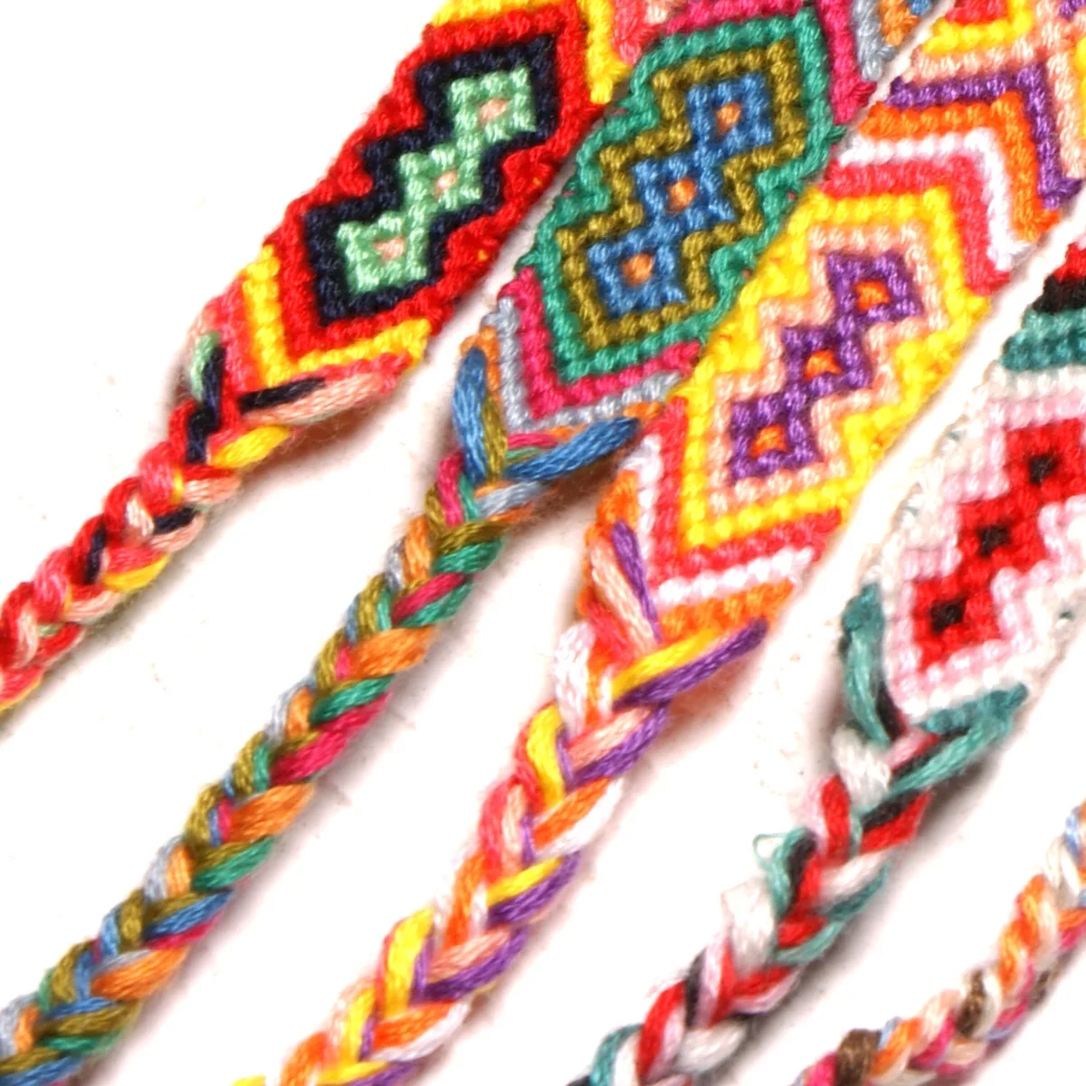 New Boho Rainbow Braided Plaited Ribbon Bracelet Geometric Pattern Cotton Rope Chain Friendship Bangles Handmade Woven Jewelry