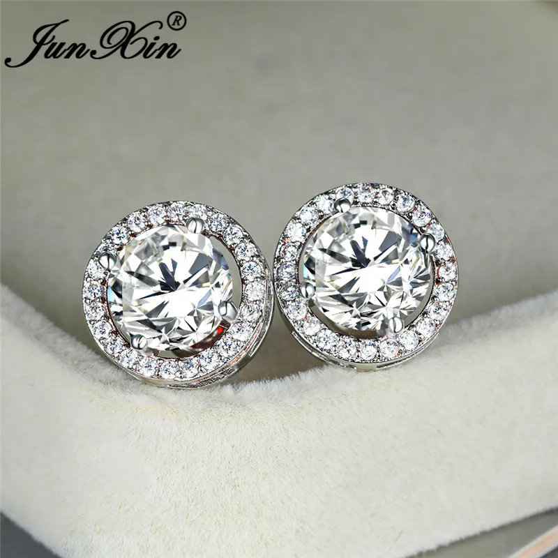 Женские круглые серьги с австрийскими кристаллами белые золотые желтые розовые