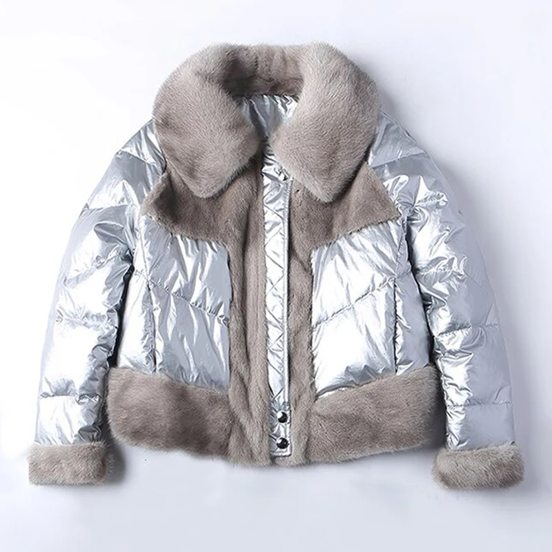 Натуральное меховое пальто, шуба с серебряным утиным пухом, зимняя куртка, Женская парка, натуральный мех норки, Толстая теплая Новая модная уличная одежда, новинка