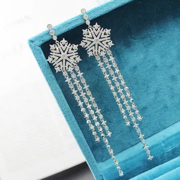 

S925 sterling silver luxury fashion jewelry snowflake zircon long earrings for women